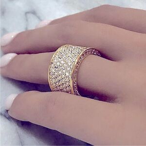 Gorgeous 14k Yellow Gold Over Silver White Sapphire Wide Band Ring